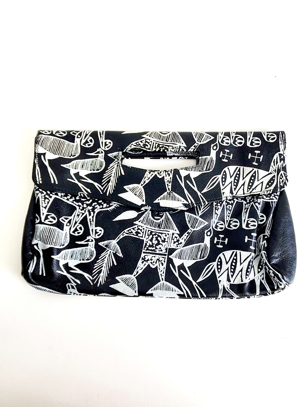 Black & White Graphic Fold-Over Clutch
